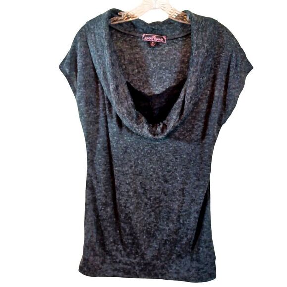 Almost Famous Sweaters - Almost Famous Women Grey Cowl Neck Lace Insert Short Sleeve Casual Sweater Sz XL